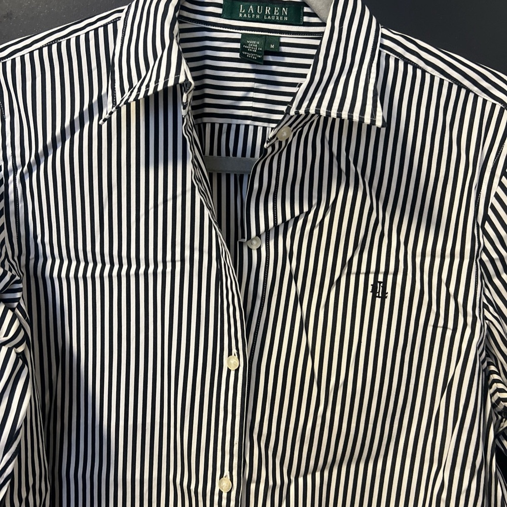 Ralph Lauren Men's Black and White Striped Shirt